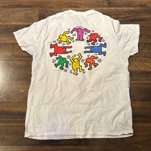 Keith Haring Dancing People Art T-Shirt Short Sleeve White/Multicolor - Picture 2 of 3